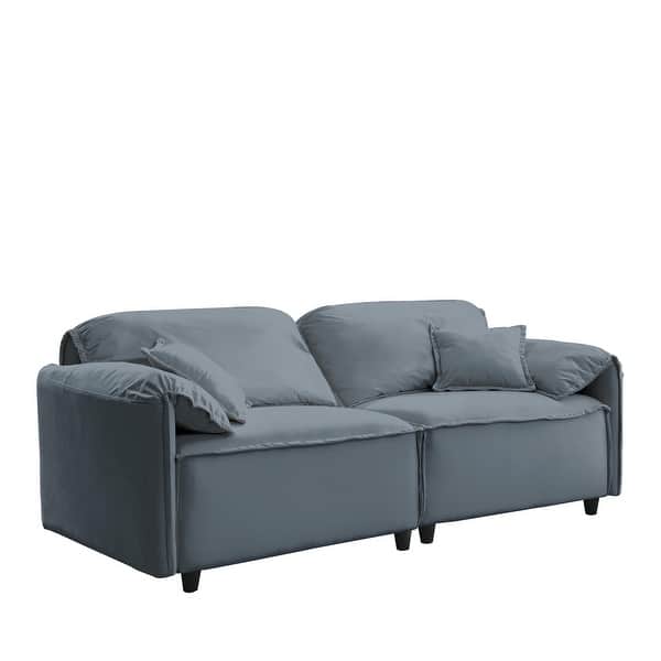 Light Blue Velvet Loveseat Couch with Wood Frame and Plastic Legs Bed