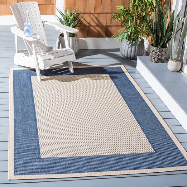 slide 2 of 91, SAFAVIEH Courtyard Sherrie Border Indoor/ Outdoor Waterproof Patio Backyard Rug 4' Square - Beige/Navy