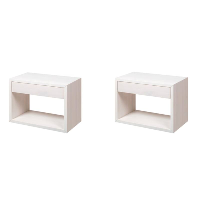 Floating Nightstand set of 2 - White Solid Birch Nightstand with a Drawer - White - 1-drawer