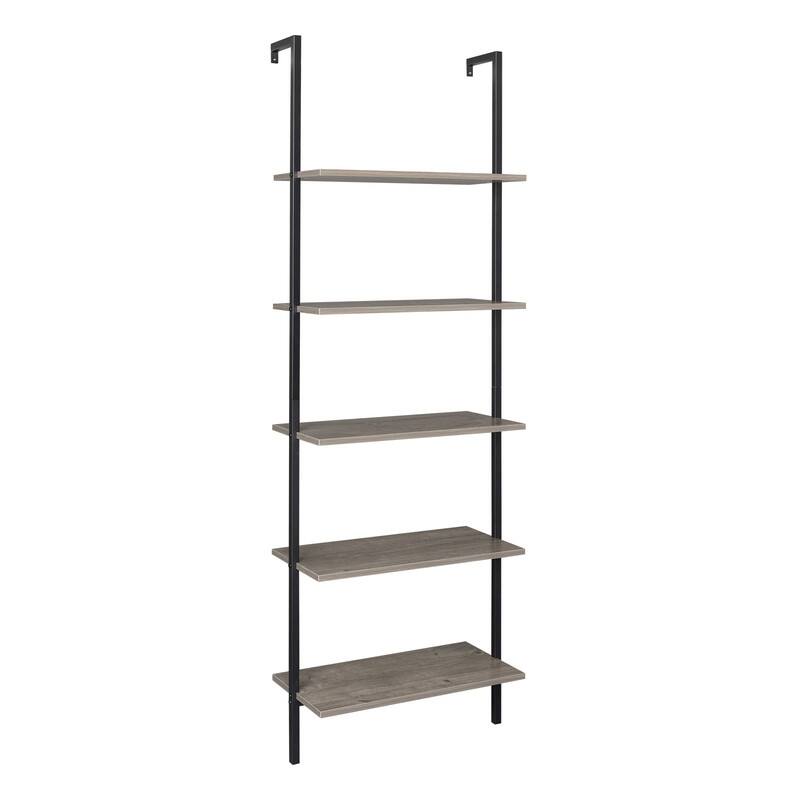 5-Shelf Wood Ladder Bookcase with Metal Frame, Industrial 5-Tier Modern Ladder Shelf Wood Shelves,Gray