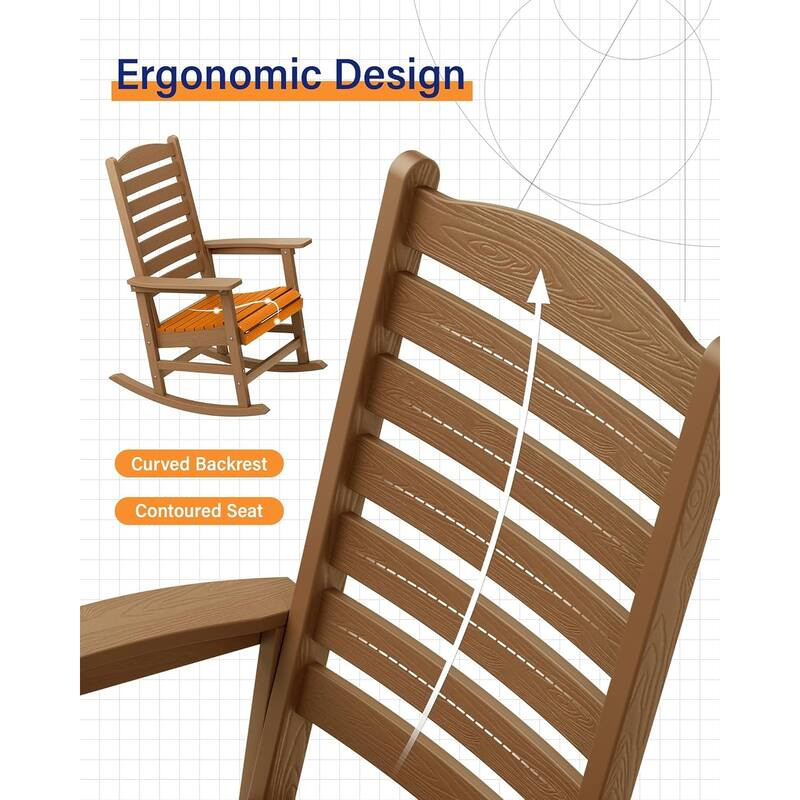 WINSOON All Weather HIPS Outdoor Rocking Chair with Curved Backrest