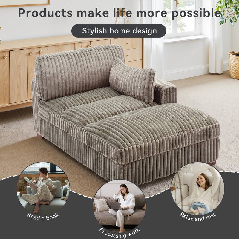 UIXE Upholstered Plush Chaise Lounge Chair For Interior
