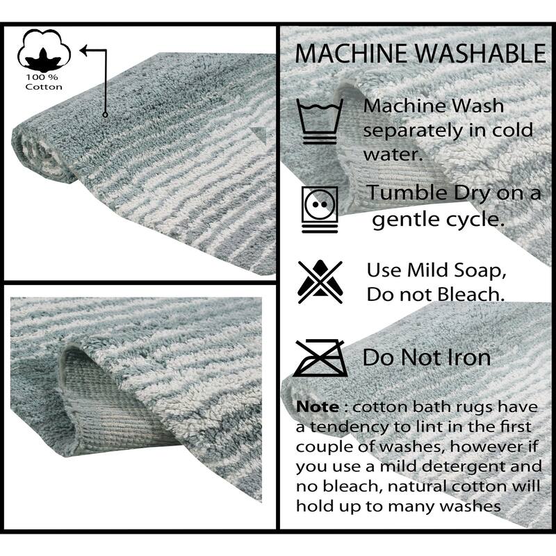 Gradiation Rug Collection 100% Cotton Non-Slip Bathroom Rug Set, Machine Washable Bath Rug, 5 Piece Bath Mat Set with Contour