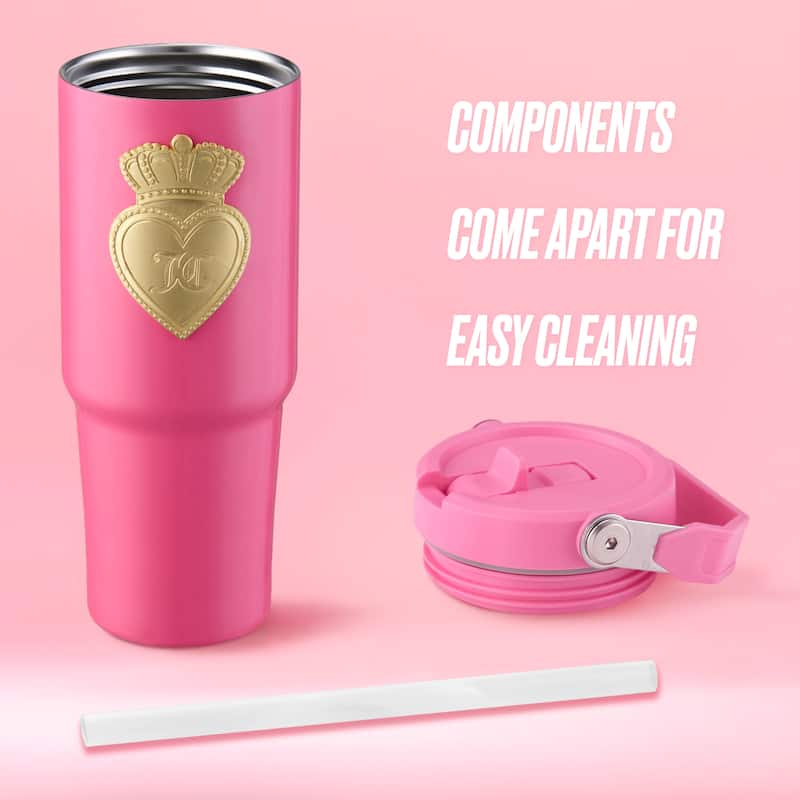 Juicy Couture Flip Flow Hydration Stainless Steel Screw Top Tumbler with Flip Straw and Carry Handle