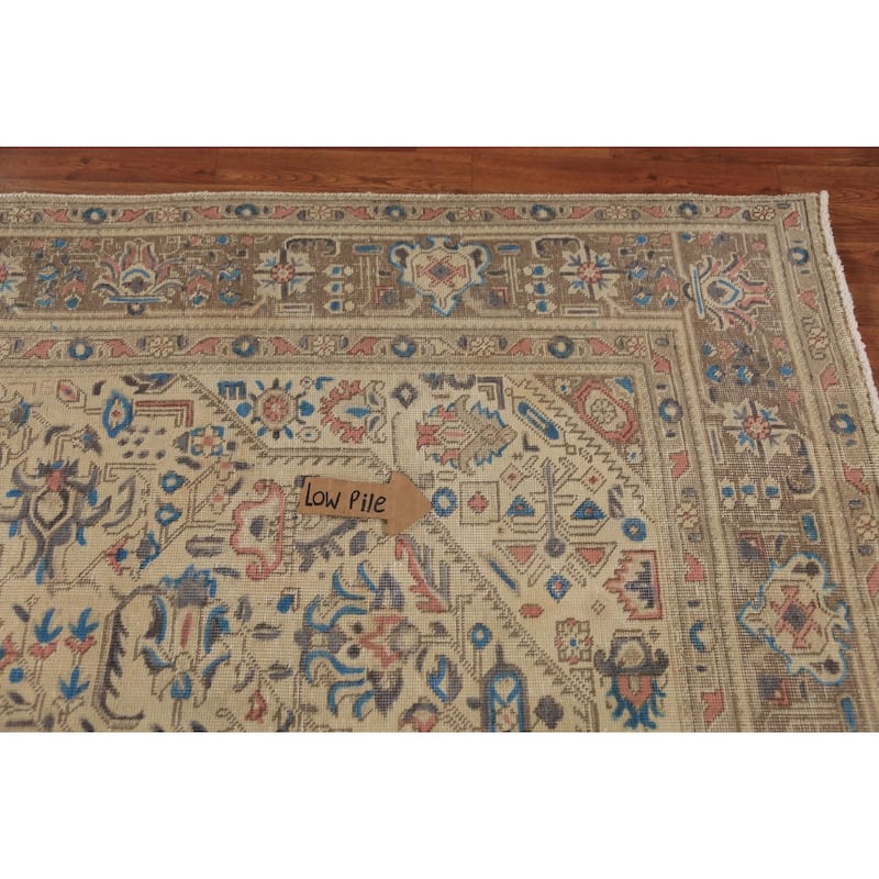 Tabriz Persian Rug Hand-Knotted Oriental Beige Wool Carpet - 7'10"x 10'10"