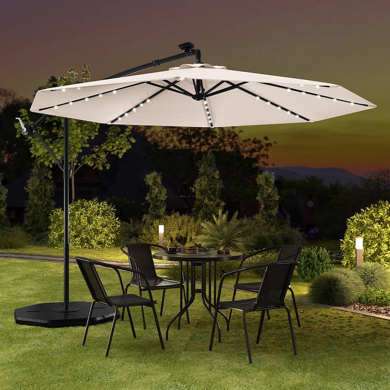 Gymax 10ft Solar Patio Umbrella Outdoor Offset Hanging Umbrella w/ 40