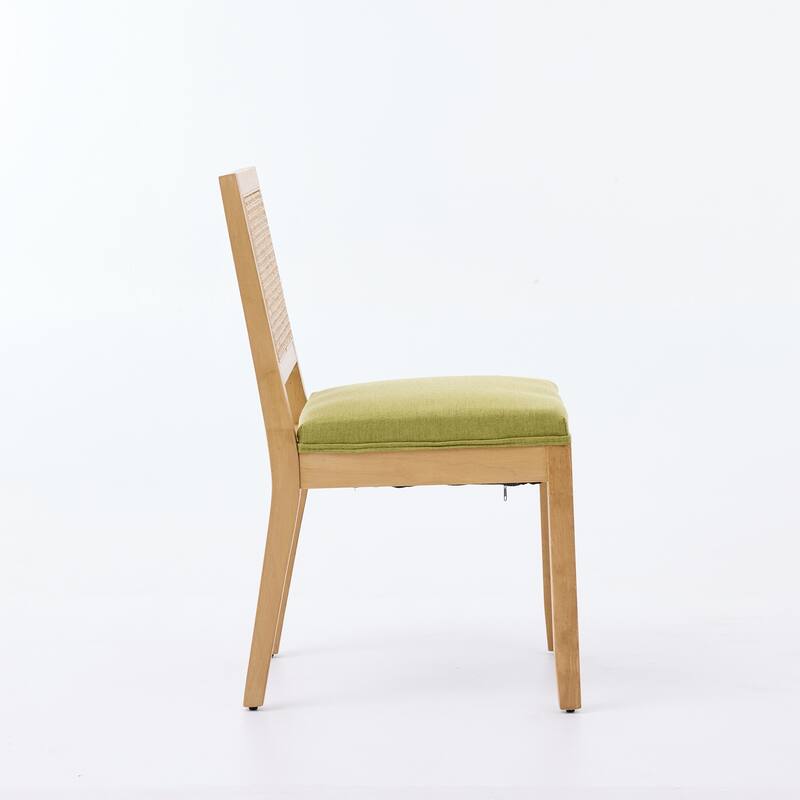 Farmhouse Rattan Dining Chairs Set of 2, Cane Upholstered Kitchen Side Chair with Natural Hardwood Frame