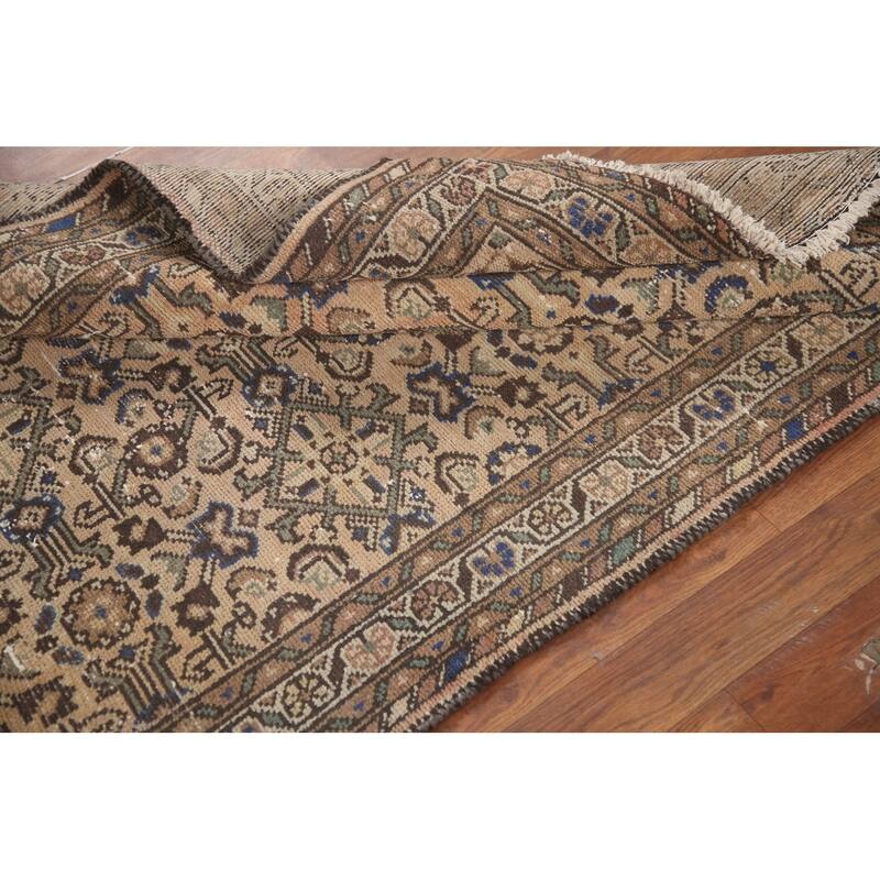 Hand Knotted Oriental 100% Wool Carpet Traditional Geometric Peach Hamedan Runner Rug - 11' 3'' X 3' 6''