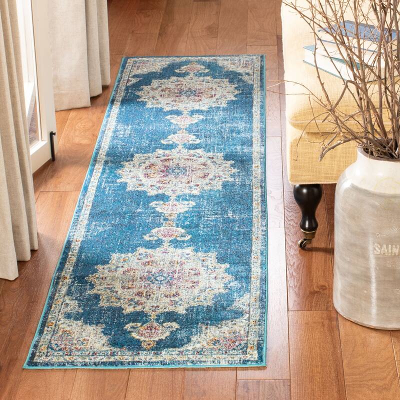 SAFAVIEH Aria Prakseda Vintage Boho Oriental Rug - 2' x 8' Runner - Navy/Ivory