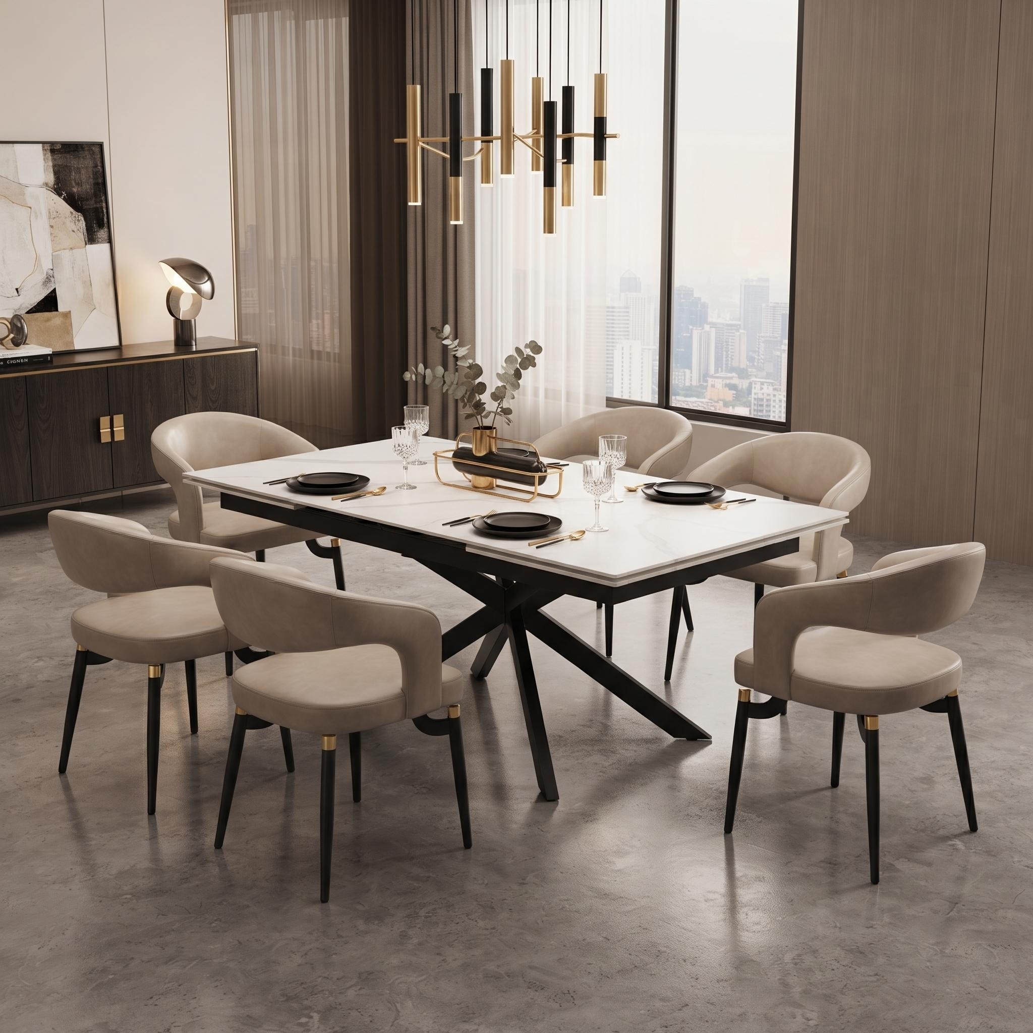 Entice Modern Faux Leather Upholstered Dining Chair with Open Back, Powder Coated Metal Legs, Kitchen Accent Side Chair