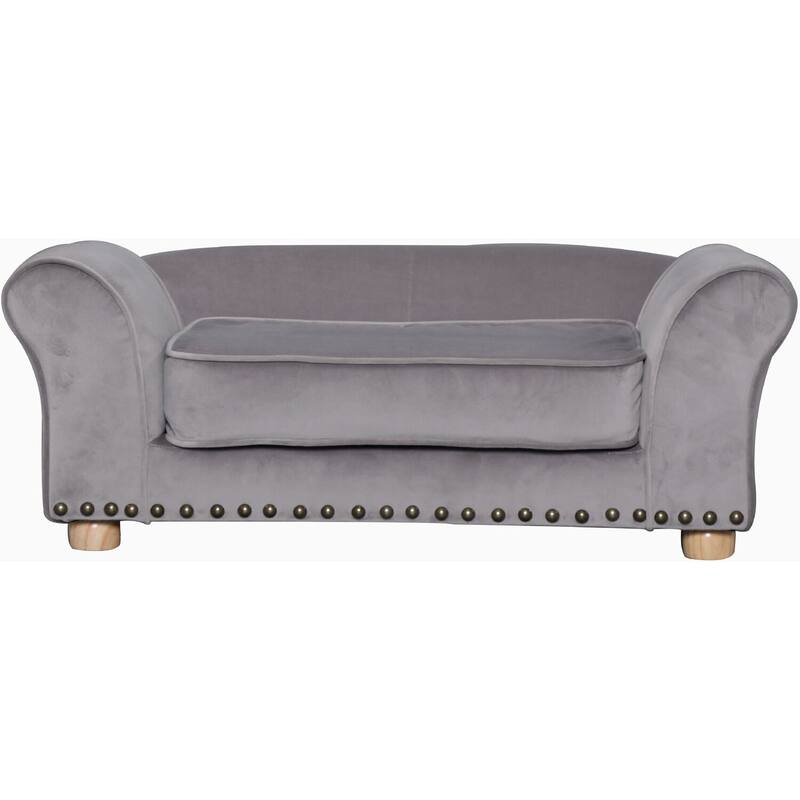 Critter Sitters 34-in. Faux Velvet Pet Bed Sofa for Medium-Sized Dogs and Cats in Brown - Dark Gray