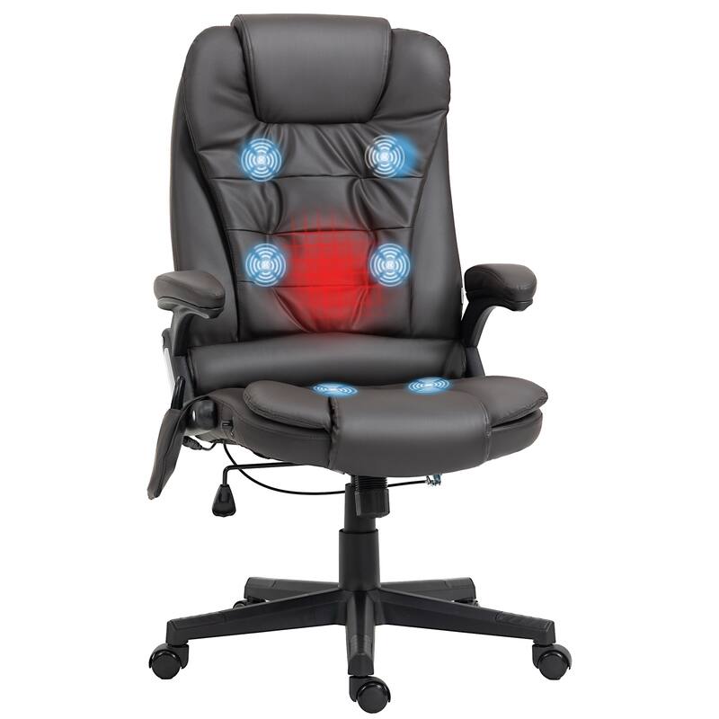 PU Leather 360° Swivel High Back Office Recliner with Vibration Massage, Lumbar Heating, and Adjustable Height - Black