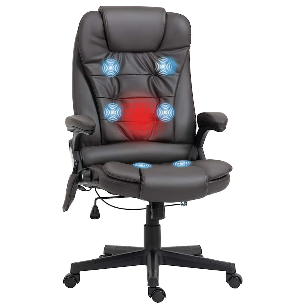 PU Leather 360° Swivel High Back Office Recliner with Vibration Massage, Lumbar Heating, and Adjustable Height