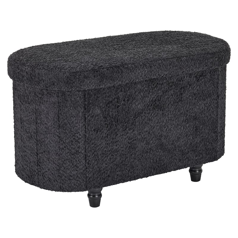 Aria Home Esme Black Boucle Storage Ottoman Bench Multifunctional