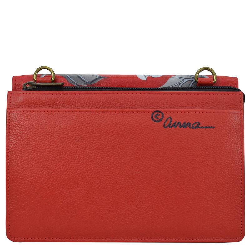 Handpainted Leather Ladies Organizer Wristlet - Romantic Rose Red