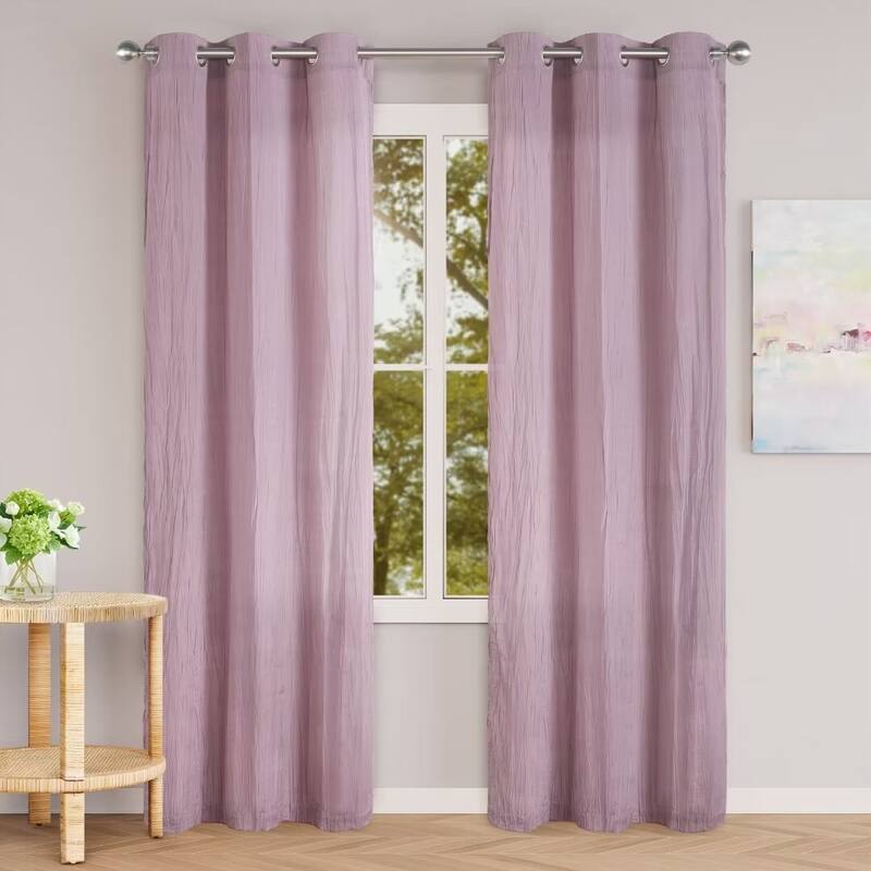 Cotton Blend Broomstick Crush Grommet Curtain Pair