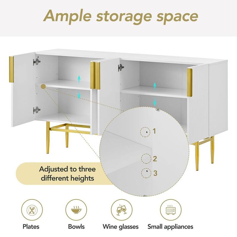 60" Modern Elegant 4-Door Cabinet Buffet/Sideboard