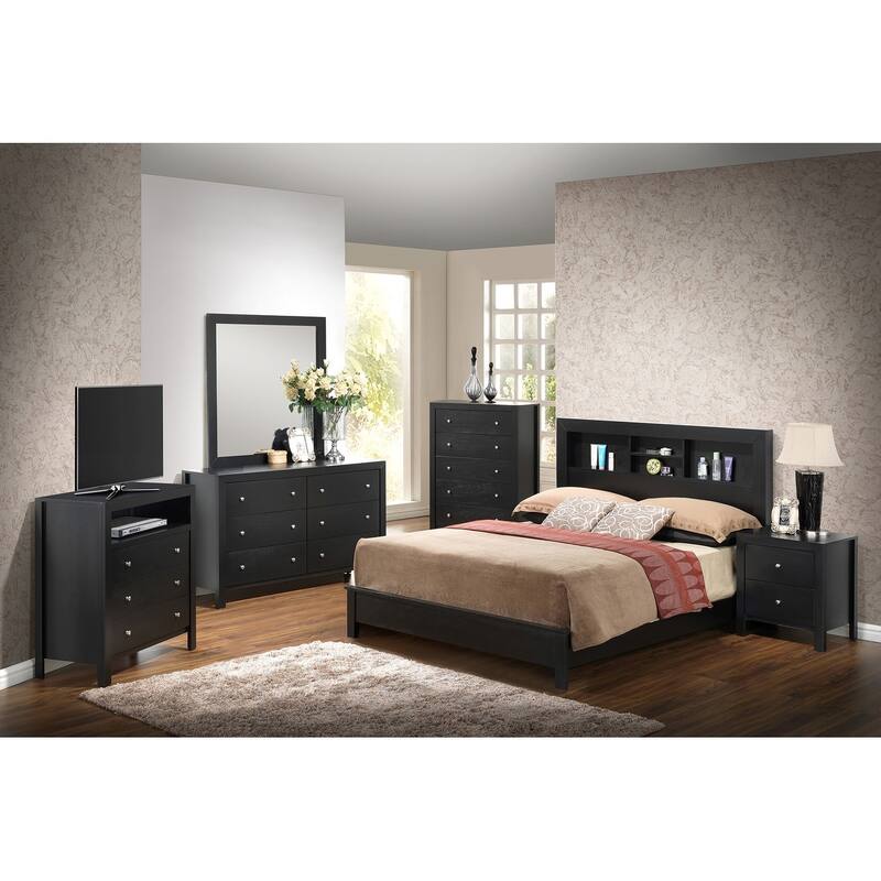 Queen Platform Bed with Storage Shelves - 87" - Black