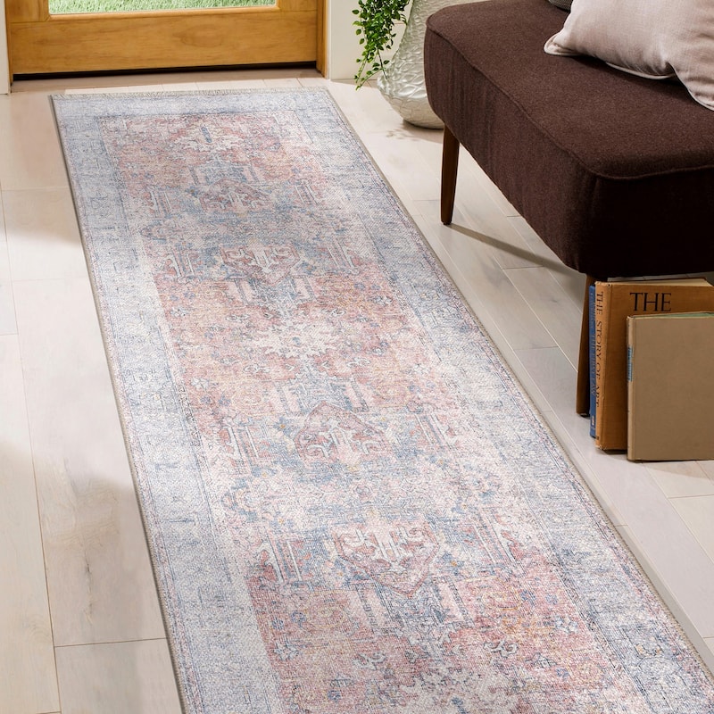 World Rug Gallery Vintage Transitional Boho Machine Washable Area Rug - 2' 6" x 7' - Runner