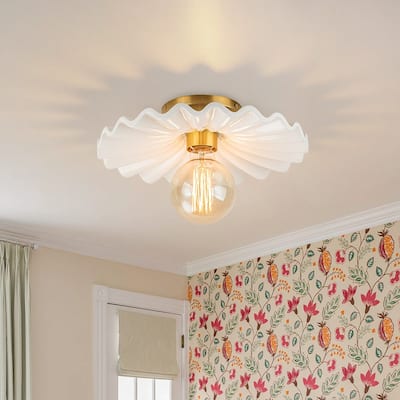 Decorative French Brass 1-Light Ceramic Ceiling Light - 12in Width