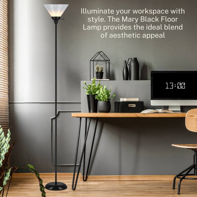 Black Floor Lamp with Opal White Cone Shade - 70 Inches 10 Inches