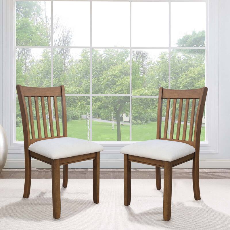 Dining Chairs Set of 2, Wooden Upholstered Kitchen Chairs, Breakfast Chairs with Slatted Back and Rubber Wood Frame