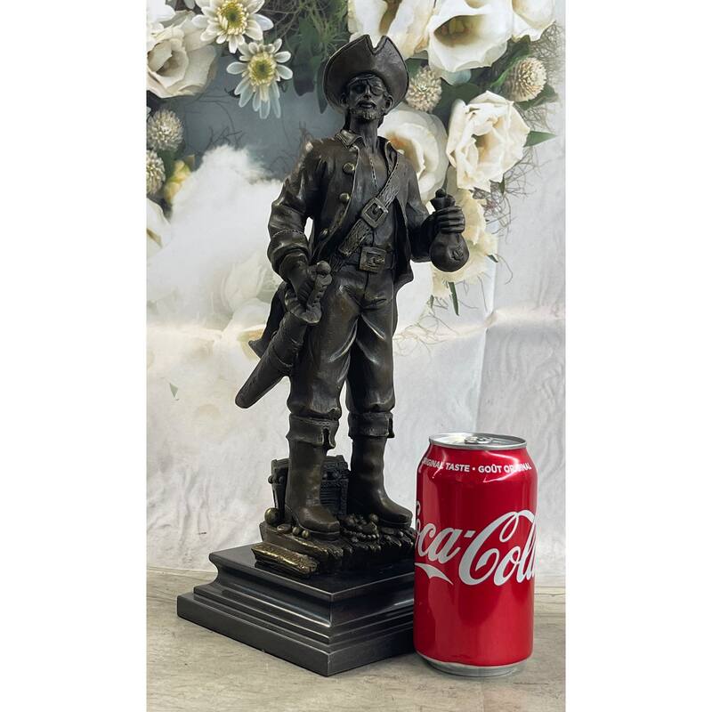 Pirate With Treasure Chest And Sword Bronze Sculpture Statue Signed Original 14 Inches X 5 Inches