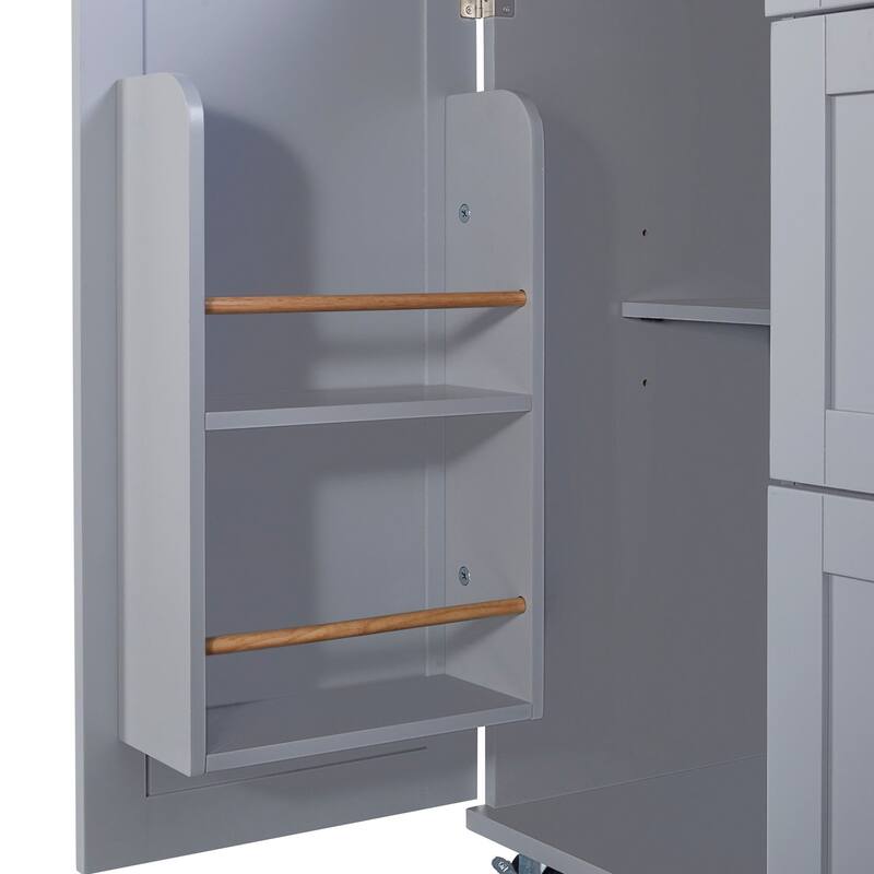 Rubberwood Kitchen Cart with Internal Storage Rack, Spice Rack, 2 Slide-Out Shelf, and 3 Drawer