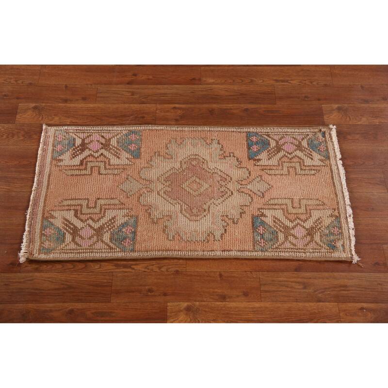Hand Knotted Oriental 100% Wool Carpet Transitional Tribal Oranges & Rust Anatolian Area Rug - 3' 0'' X 1' 6''