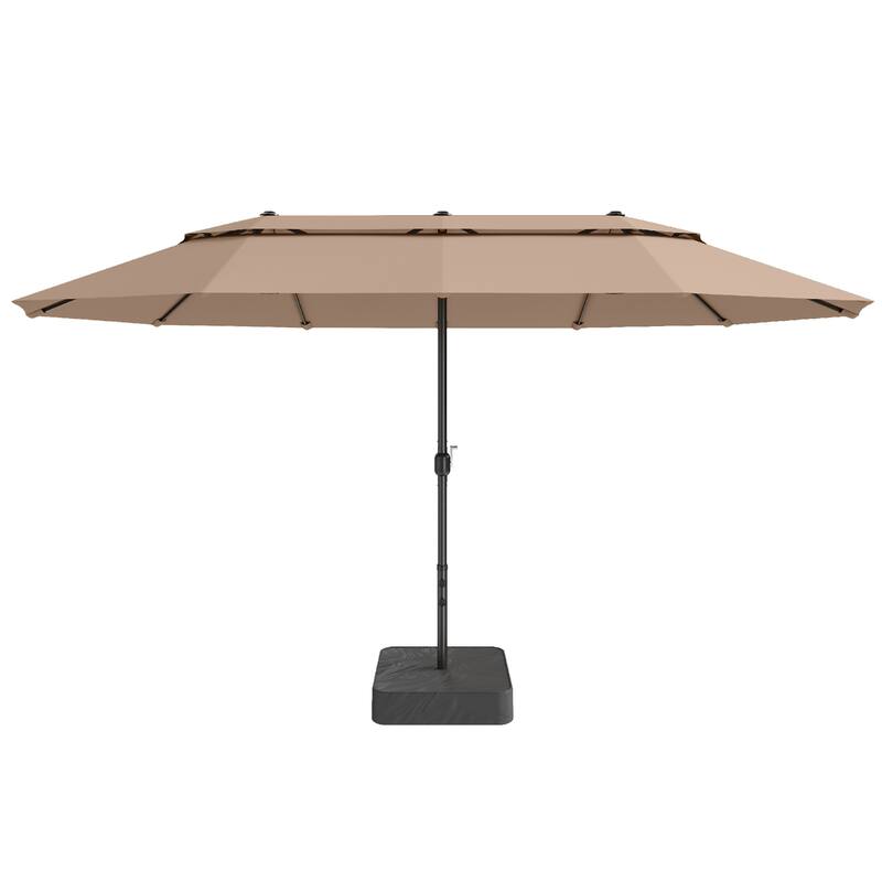 MAISON ARTS 15ft 2-Tier Large Patio Umbrella with Solar Lights, Double-Sided Outdoor Market Umbrellas with Base Included