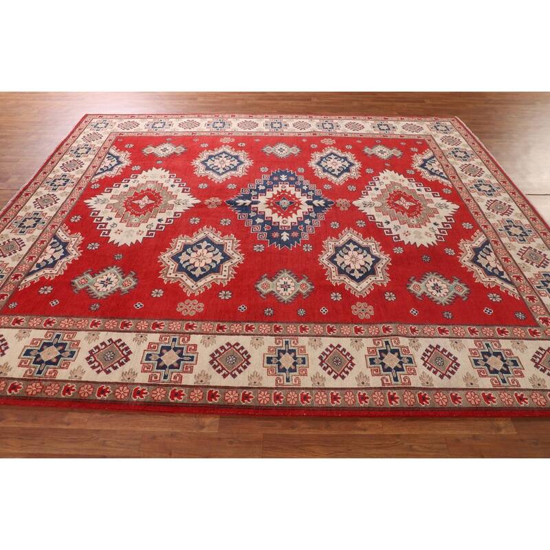 Geometric Red Kazak Oriental Area Rug Hand-Knotted Wool Carpet - 8'3"x 10'0"
