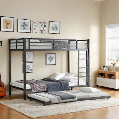 Twin XL Over Twin XL Metal Bunk Bed with Twin Size Trundle
