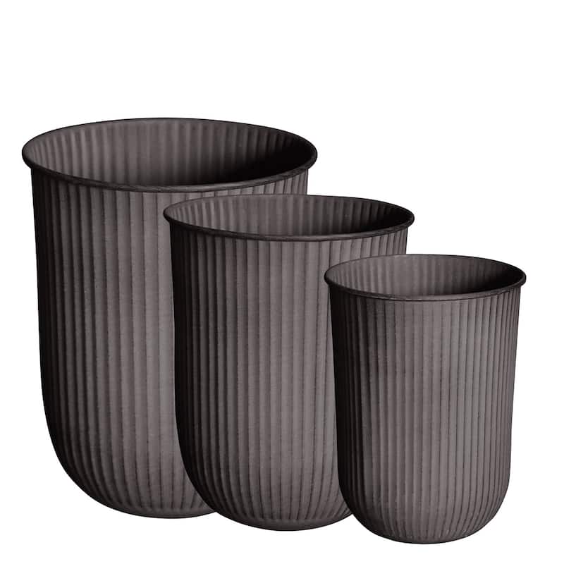 Stripe Glazed Planter Pots - 19.5" - Brown - Set of 3