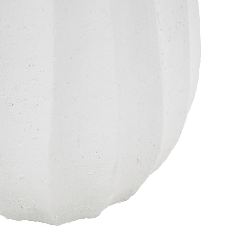 White Magnesium Oxide Wide Decorative Vase with Carved Grooves