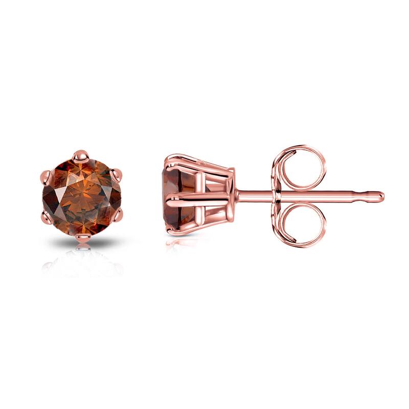 Auriya 14k Gold 1/3ctw Brown Diamond Stud Earrings 6-prong - Rose