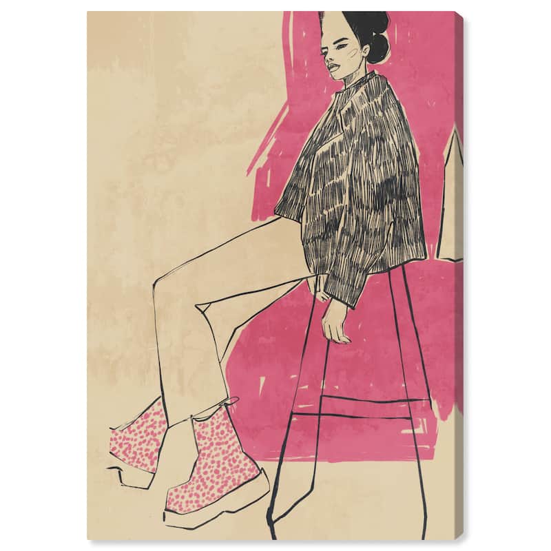Wynwood Studio Fashion and Glam Organic Fashion Girl Pink and Sepia Modern & Contemporary Wall Art Canvas Print