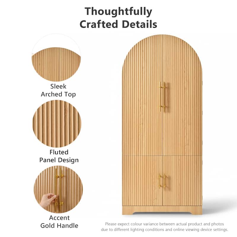 72" Tall Arched Kitchen Pantry Cabinet with 8 Door Shelves