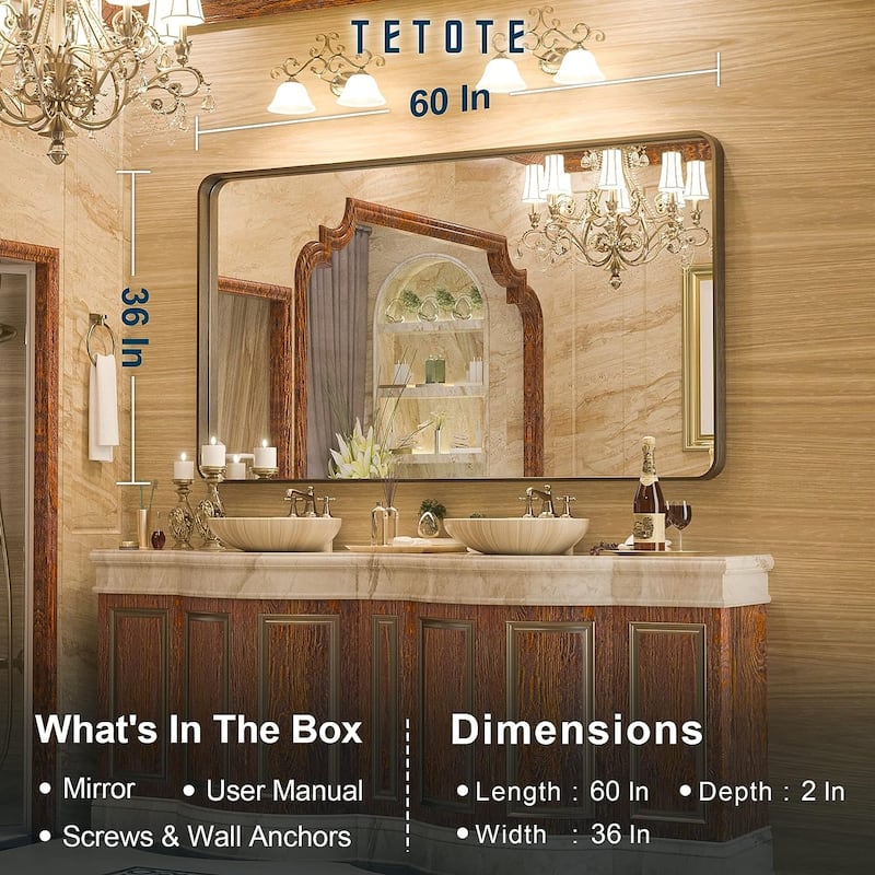 TETOTE Bathroom Vanity Mirror Modern Metal Frame Wall Mounted