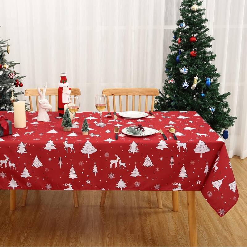 Christmas Rectangular Tablecloth Waterproof Holiday Xmas Decor, Red