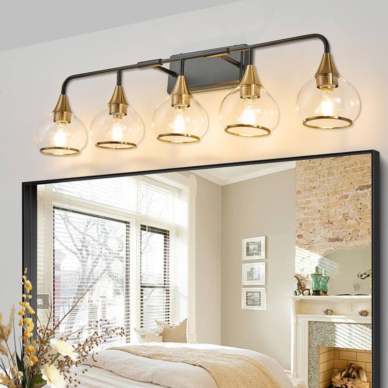 Modern Black and Gold Vanity Wall Sconce with Clear Glass Shades Industrial Bathroom Light Fixture (Bulb Not Included)