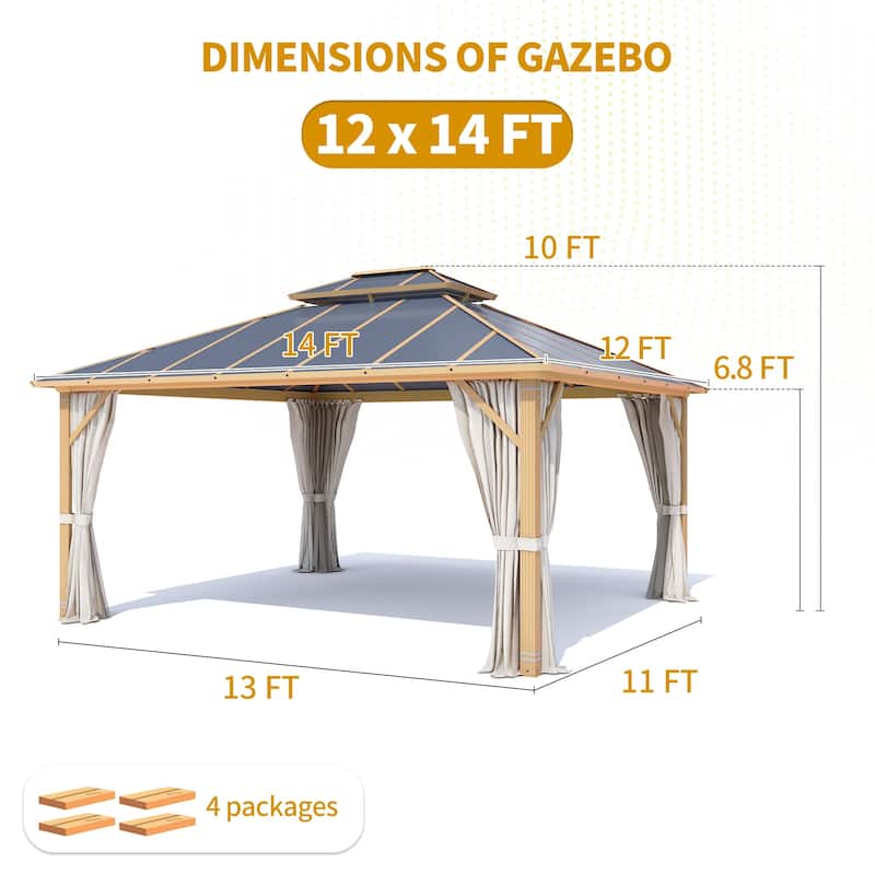 EROMMY Hardtop Gazebo, Waterproof Aluminum Pavilion with Netting & Curtains for Patio, Garden