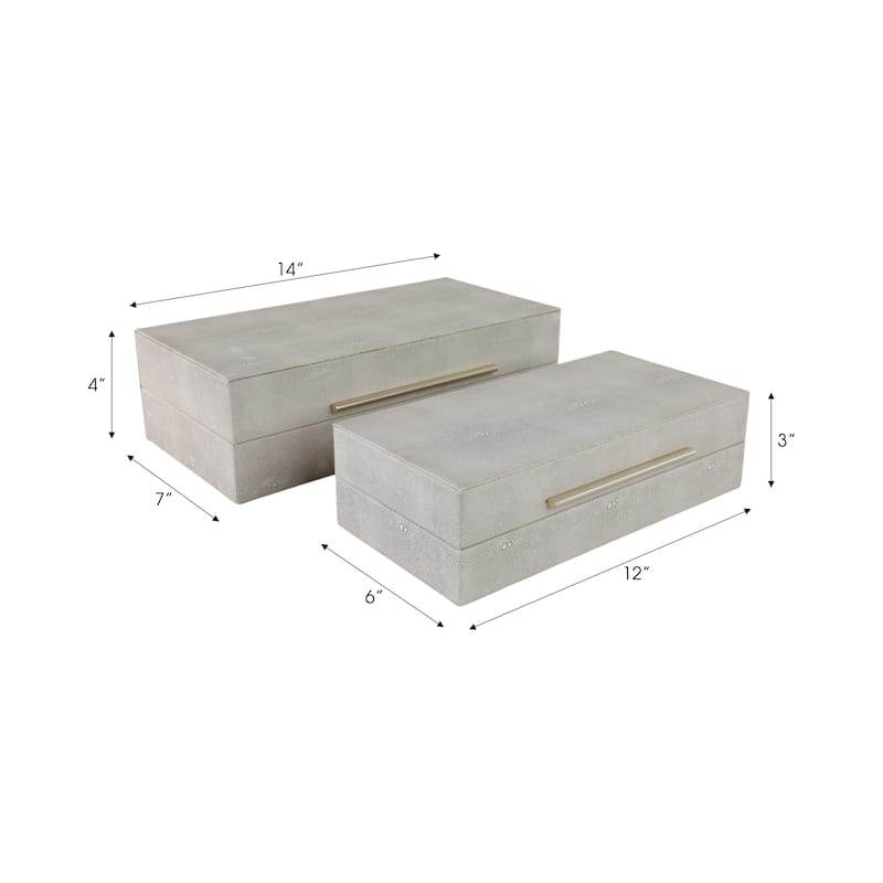 Decorative Rectangle Storage Boxes with Lid (Set of 2) - Gray, 12" - 14" - 14.0"