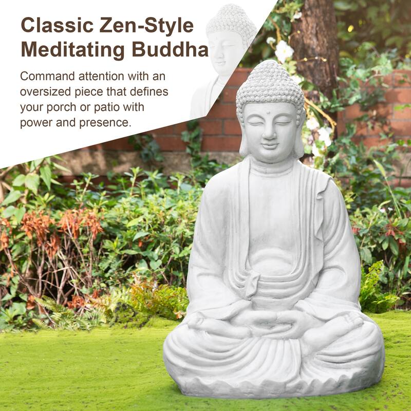 Glitzhome Zen-Style MgO Meditating Garden Buddha Statues Monk Sculpture Indoor Outdoor