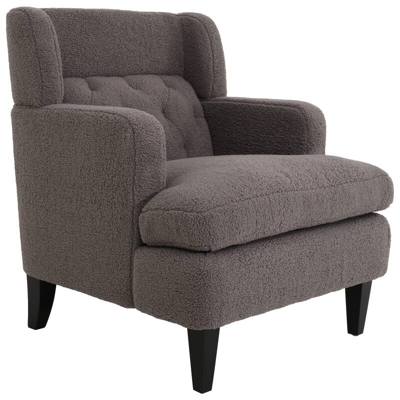 Modern 35.25" Upholstered Arm Chair with Birch Wood Legs amd Tufted Backrest for Living Room