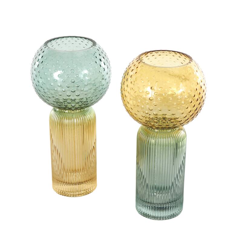 Glass Ribbed Ombre Decorative Vase - Set of 2 Multi Colored - Roche River Decor