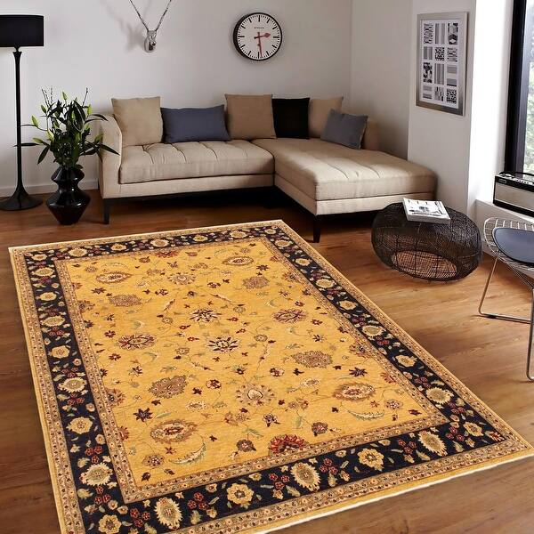 Bohemian Ziegler Candace Gold Blue Handknotted Wool Rug 9'0" x 11'6