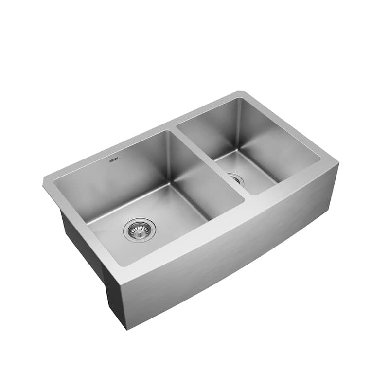 Karran Farmhouse Apron Front Stainless Steel 33 in. Double Bowl Kitchen Sink Kit