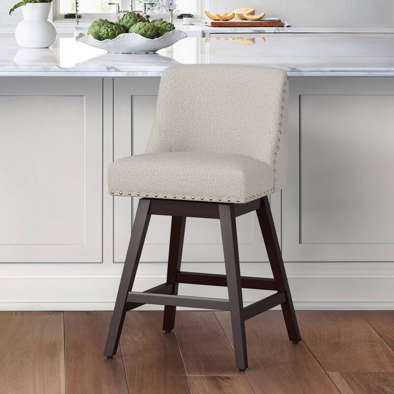 26 in. Fabric Upholstered Counter Height Swivel Bar Stool with Footrest - 19.6"D x 19.6"W x 37"H