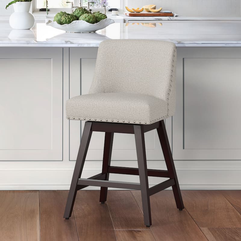 26 in. Counter Height Upholstered Wood Frame Swivel Bar Stool with Farbic Seat - 19.6"D x 19.6"W x 37"H - Oyster Gray/Fabric