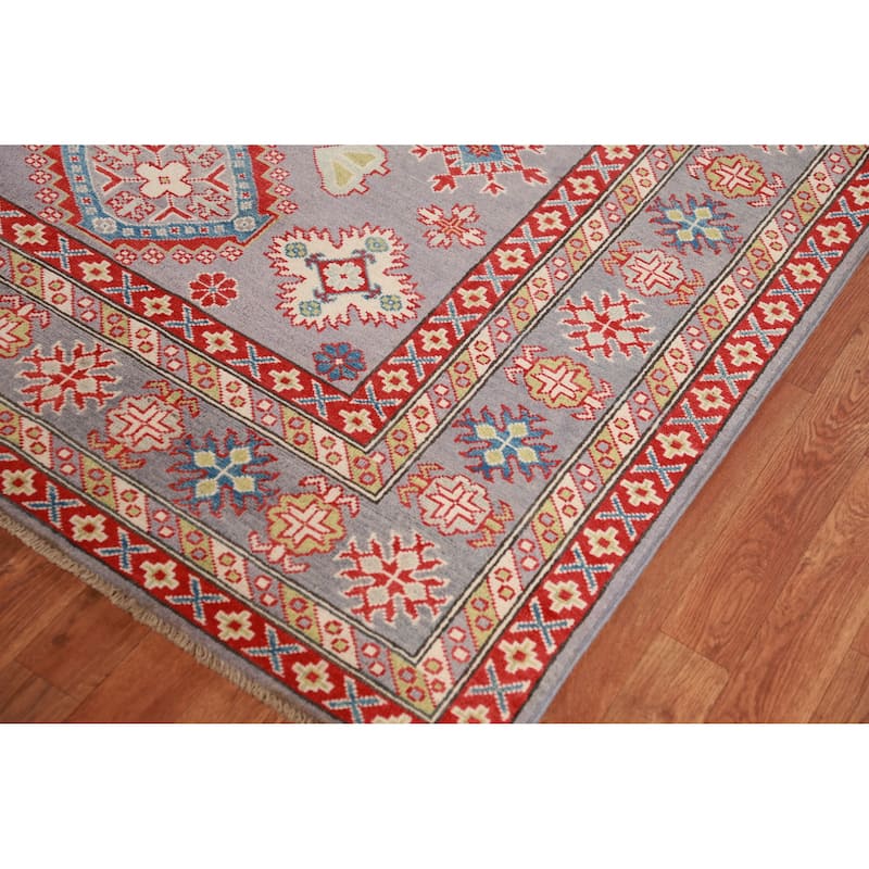 Hand Knotted Oriental 100% Wool Carpet Traditional All-Over Greys & Charcoal Kazak Area Rug - 9' 8'' X 8' 2''